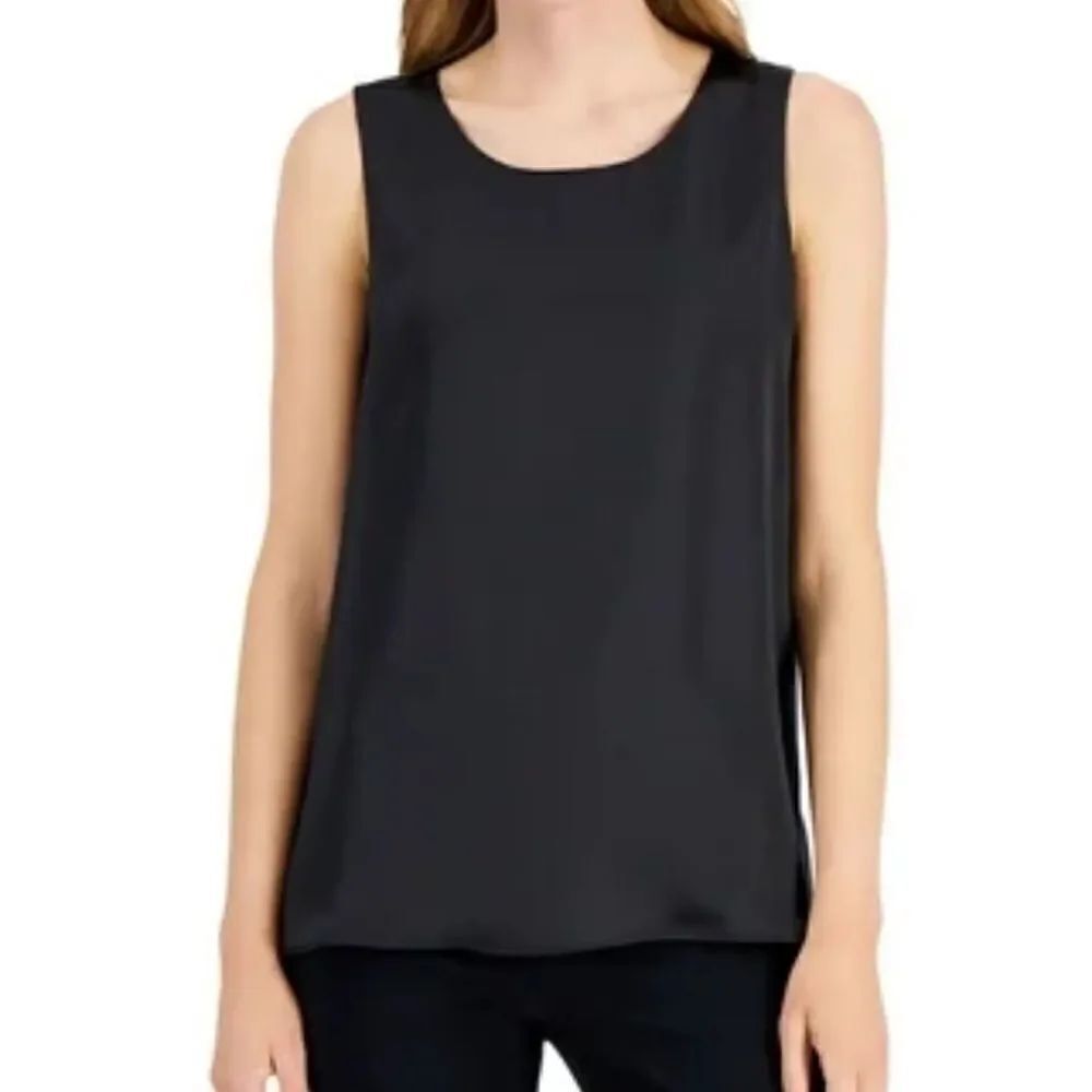 Lauren Sara Classics Vintage Silk Black Round Neck Tank Top Size M